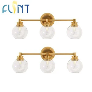 Mirror Front Wall Light,3 Head Bathroom Vanity Lighting, Fixtures Polished Gold,Clear Glass Shade With B11/Ca11 Bulbs for Home