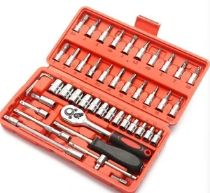 46PCS 1/4 Inch Drive Socket Set Metric Ratchet Wrench Set 4-14mm Household Auto Repair Mechanic Tool Kits Metal Tool Kits