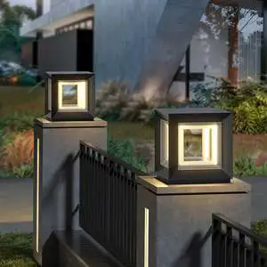 Online Wholesale Light Cube Outdoor Post Light Nordic Modern Minimalist Matte Black Cube Outdoor Waterproof LED Pillar Lamp