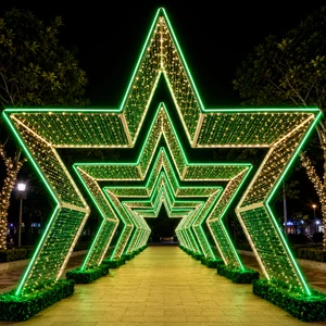 IP65 Waterproof Neon Green LED Large Star Shape Archway for Public Park Square Landscape Decor Star Tunnel Motif Light
