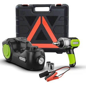 4-in-1 12V 5 Ton Electric Hydraulic Jack Kit with Impact Wrench & Tire Inflator Pump, Emergency Car Repair Tool for SUV