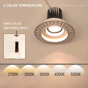 Office Commercial Round LED Modular Downlight 10W 5CCT Switchable High CRI Trimless Recessed Lighting Fixture