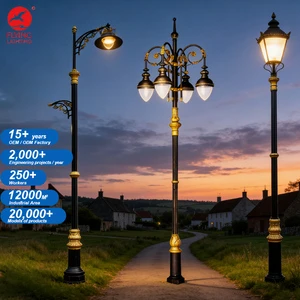 Customized Outdoor Decorative Antique Iron Street Lamp IP65 Waterproof Led Landscape Park Post Garden Pole Light