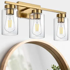 3-Light Bathroom Vanity Light Modern Brushed Gold Wall Lights With Clear Glass Bathroom Wall Sconce Lamp for Mirror Bedroom