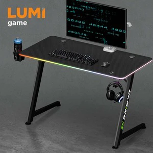 GMD16-5 Wholesale Z Shaped RGB Gaming Desk With LED Edge Lighting Computer Gaming Table Stable Rgb Lights Desktop Gaming Setup
