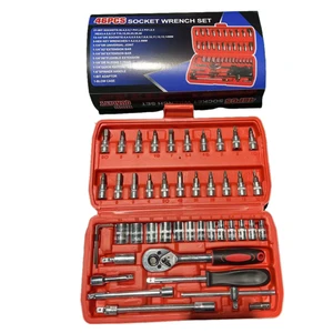 46PCS Garden Multi-function Socket Hex Screwdriver Ratchet Wrench Tool Set Carbon Steel Hand Operated with Tool Box