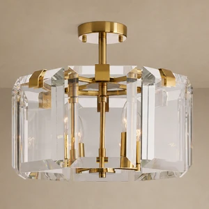 Hotel K9 Crystal Chandelier Modern Luxury Iron Semi Flush Mount Light for Hotel Guest Room Hallway Lobby Project Lighting Custom