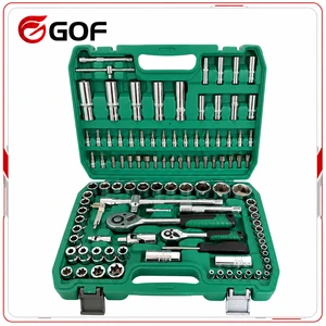 108-Piece CR-V Mechanics Tools Kit Ratchet Wrench Socket Set Hard Case Metric 1/4 1/2 Drive Industrial Grade GOF Brand Home