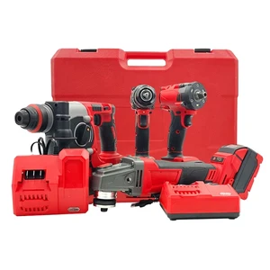 4 in 1 Power Tools Combo Set Kit Hand Torque Wrench Rotary Hammer Drill Angle Grinder Impact Drill Cordless Electrical Tools