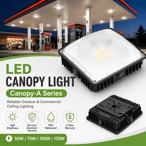 Energy Efficient IP65 Waterproof 5000k Surface Mounted Recessed Ceiling Light 50w 75w 100w 120w Gas Station Canopy Led Light