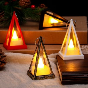 Simple Triangle Small Wind Lantern Led Electronic Candle Table Lamp Holiday Decoration Retro Electronic Small Oil Lamp