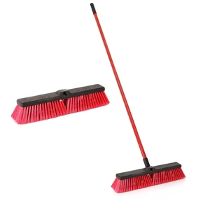 Outdoor Garden Broom Yard Brush Sweeper Head With Handle and Stiff Hard Bristle Floor Cleaning Brush