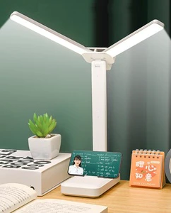 Student Desk Lamp Rechargeable Table Lamp Double-head Desk Light Touch Dimming Color Desk Dormitory Student Study Bedroom Lamp