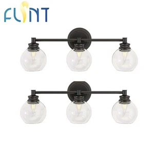 Mirror Front Wall Light,3 Head Bathroom Vanity Lighting, Fixtures Matte Black with CA11 Glass Shade With Glass B11 Bulb for Home