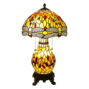 Tiffany Style Handmade Stained Glass Beautiful Dragonfly Table Lamps Vintage Desk Lamp for Living Room Bedside Home Decoration