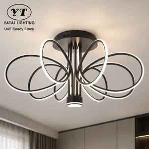 Modern Dimmable Led Ceiling Light 130W Remote Control Surface Mount Black Body Acrylic For Living Room Bedroom