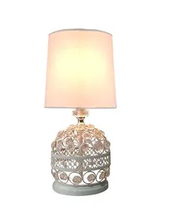 Contemporary Small Crystal Bedside Table Lamp White Metal Shade Modern Nightstand Desk Lamp Dimmable Eco-Friendly Bedroom Living