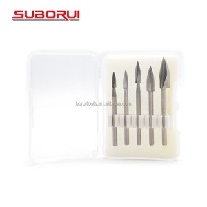 SUBORUI 1/8'' Shank 5 Pcs DIY Mini Wood Carving Tools Accessories Drill Bit Set for Woodworking