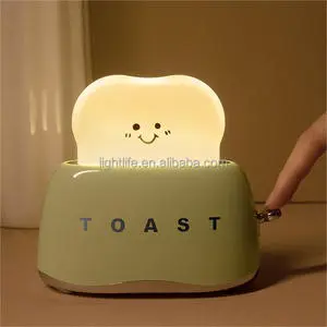 Cute Desk Decor Rechargeable Toaster Lamp Auto-off Timer Stepless Dimming Small LED Toast Night Light for Bedroom Bedside
