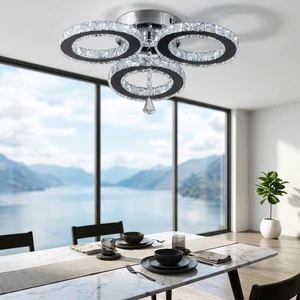 Luxury 3-Ring Round LED Ceiling Light Modern Nordic LED Crystal Chandelier Indoor Simple Ceiling Light Living Room