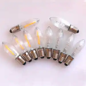 12V 24V 0.2W LED Filament Christmas Light Bulb Striped Glass E10 Bridge Lamp Replacement Bulbs Miniature Candle Light Bulb C6