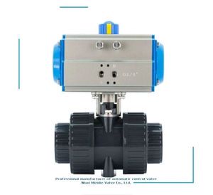 Chemical Resistant PPH Flanged Dual Pneumatic Solenoid Ball Valve Acid Alkali Resistant On-off Valve Water Gas Actuator PVC