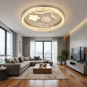 Factory Direct Sale Romantic Star Shaped Crystal Border Ceiling Fan Light with Pure Copper Motor Providing Comfort Bright Light