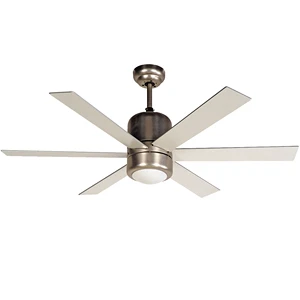 48 Inch Style Air Cooler Home Decorative Brushed Nickel Ceiling Fan Light With 6 Plywood Blades, Include Wall Control
