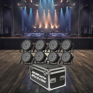 18x10W RGBW Flat LED Parcan Disco DMX512 Spotlights IP20 8Lamps in 1 Flycase Beam Effect DJ Led Light Stage Lighting for Wedding