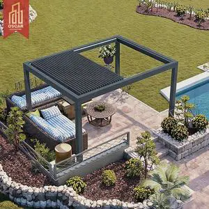 Sunproof Aluminum Awning Louvered Solar Pergola Roof with Led Light Backyard Garden Terrace Outdoor Use Retractable Pergola