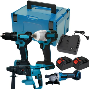 New Industrial Lithium Electric Impact Drill Wrench Screwdriver Angle Grinder & Hammer Brushless 4-Piece Tool Set