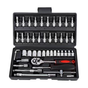 Durable Small 46-Piece Socket Wrench Tool Set with Ratchet Extension Bars Bits Mechanics Tool Set Car Repair Tool Kit