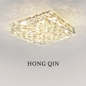 Modern European Stainless Steel LED Ceiling Light Luxury Rectangular Crystal Hotel Lobby Dining Room Living Room Ceiling Light