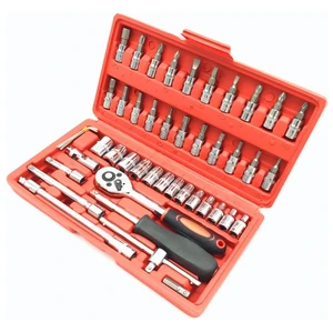 Socket Wrench Set Ratchet Sets Mechanic Tools Kit Bit Sockets for Automotive Repair & Household,Metric,1/4-Inch Drive 46-Piece