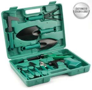 Custom Professional Garden Tool Set with Case, 10pcs Heavy Duty Gardening Kit, Private Label Color & Logo Service for Wholesale