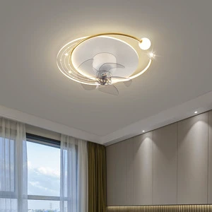 Modern Creative LED Ceiling Fan Lamp with Plastic Base Starry Ceiling Light for Home Bedroom Living Room Study