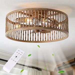 Wholesale Rustic Caged Ceiling Fan with Light Remote Control for Dining Room Bedroom Vintage Fan Lamp with Reversible 6 Speeds