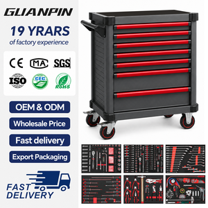 Wholesale Bulk Supply Heavy Duty 7 Drawer Mobile Rolling Tool Cart Complete Package With 318 Pcs Mechanic Hand Tool Set