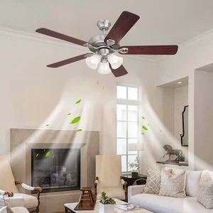 Classic Low Noise Household Office Hotel Ceiling Fan 5 Blades Silent Quiet Decorative Chandelier Light 3-Speed Control AC Motor