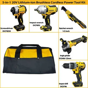 Factory Price Customized Brushless Five in One Tool Set, Cordless Portable Multifunctional Dewalt Power Tool OEM Kit