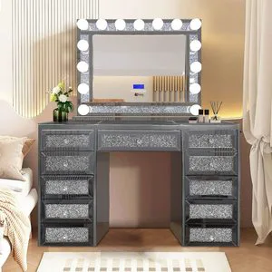 Makeup Dressing Vanity with Light Bulbs and Bluetooth Speaker for Bedroom Vanity