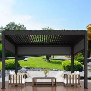 Motorized Louver Pergola Waterproof Outdoor Garden Patio Aluminum Bioclimatic Roof System Villa Sunshade Awning LED Lights