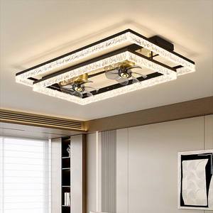 Acrylic Modern Led Bedroom Dining Room Ceiling Light Luxury Crystal square Round Fan with Light and Remote