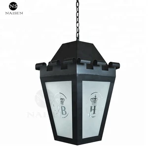 Outdoor Black Iron Modern Glass Pendant Light Fixtures Light Ceiling Lamp pattern customized design