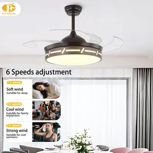 36-Inch LED Iron Ceiling Fan with Remote Control Energy Saving 6-Speed Low Noise Chandelier Design