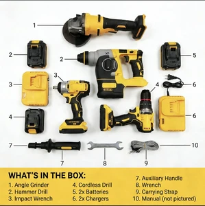 Multifunctional 4 In1Lithium Battery Tool Kit Home Electric Hammer Power Drill Angle Grinder Wrench Combination Power Tools Set