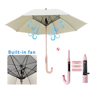 1149R Newly Rechargeable Fan Umbrella Built-in Display & Battery Handle Ultra-Light Carbon Ribs UPF50+ Fabric Sun&rain Dual-use