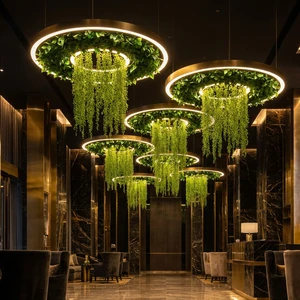 Modern Commercial Cafe Restaurant Ceiling Plant Decor LED Adjustable Height Dimmable Aluminum Circular Leaf Middle High CRI 90