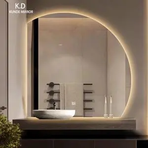 Intelligent Simple Modern Semicircle Glass Frame Bathroom Mirror Side Cut Wall Hanging Shaped Luminous Led Vanity Washbasin Lamp