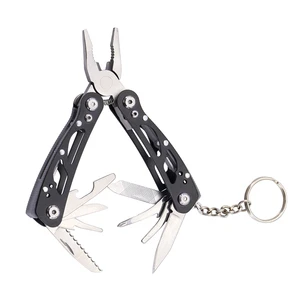 Mini Industrial Grade Stainless Steel Multi-Tool Pocket Pliers With Black Handle Keychain Knife Screwdriver Saw Blade & Wrench